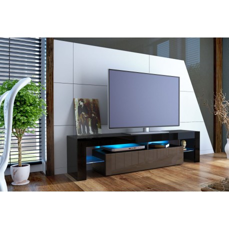 Meuble tv design laqué noir et chocolat trouvé sur www.meublesdiscountenligne.com